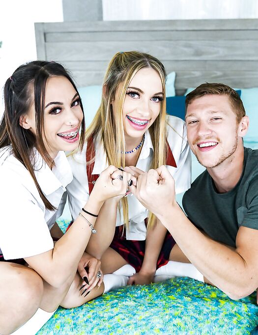 Khloe Kapri And Laya Rae Pleasuring Handsome Dude In Bed