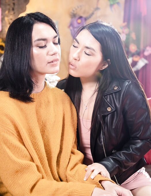 Two Raven-haired Lesbians Pleasuring Each Other On The Couch photos (Sawyer Cassidy, Mina Moon)